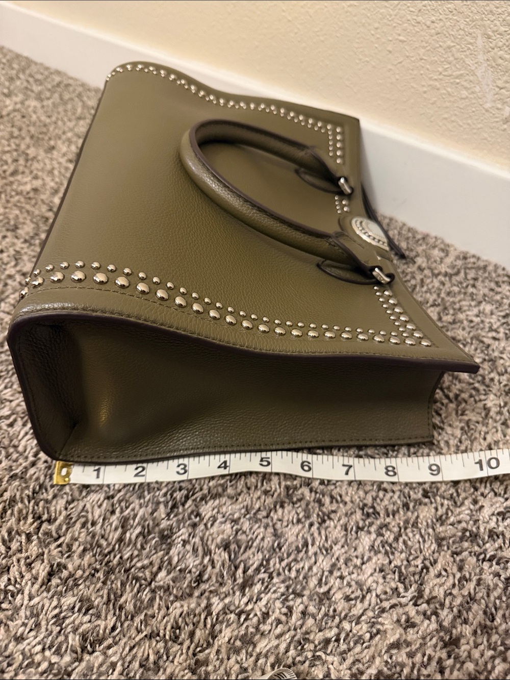 Brighton Studded Olive Green Leather Handbag with Crossbody Strap - Picture 16 of 16